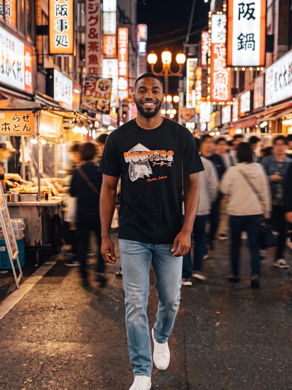 Hooters Black Graphic Tee with Orange and White Logo